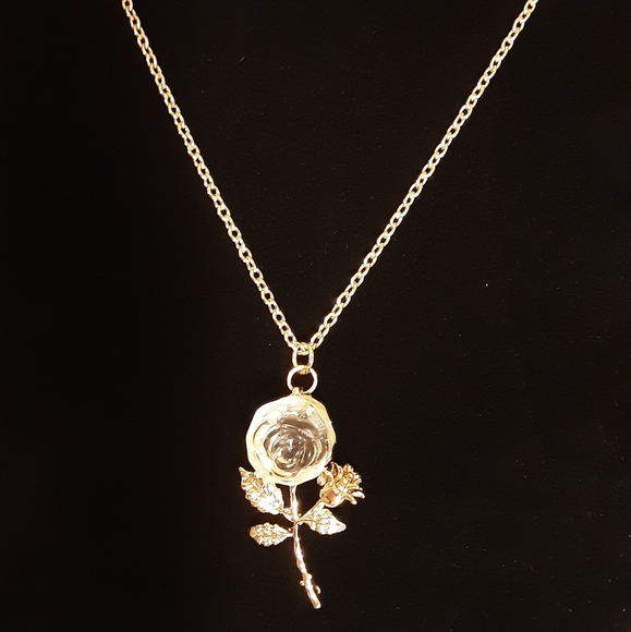 Hand Crafted Jewelry - Hand Crafted Rose Necklace Gold Tone 24" Long Chain Limited Edition